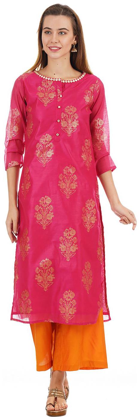 

Ethnicity Women Pink Printed Straight Kurta
