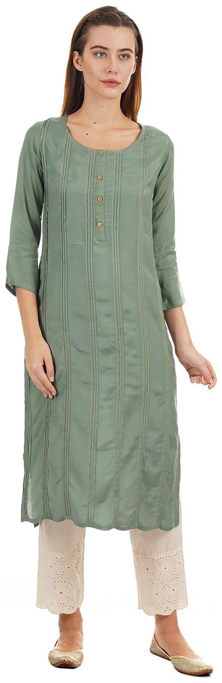 

Ethnicity Women Green Striped Straight Kurta