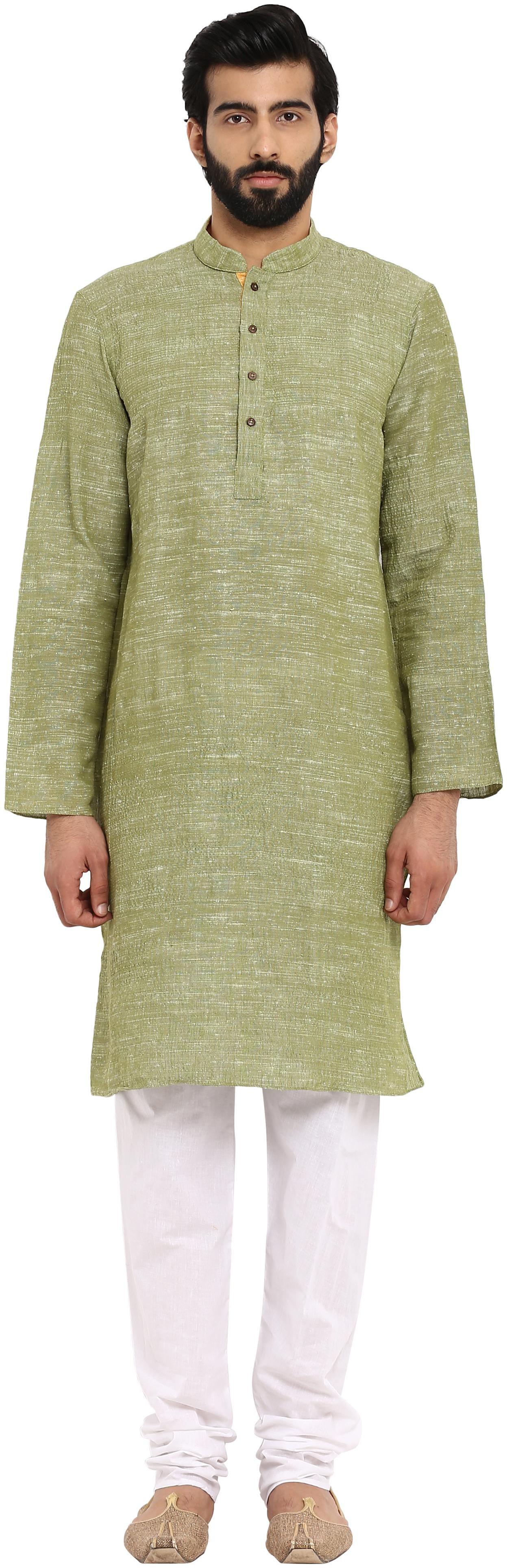 

ethnix Green Cotton Blend Regular Fit Kurta