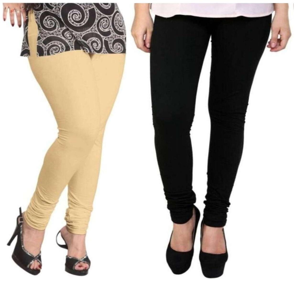 

Evection Premium Cotton Leggings Pack of 2- Beige Black