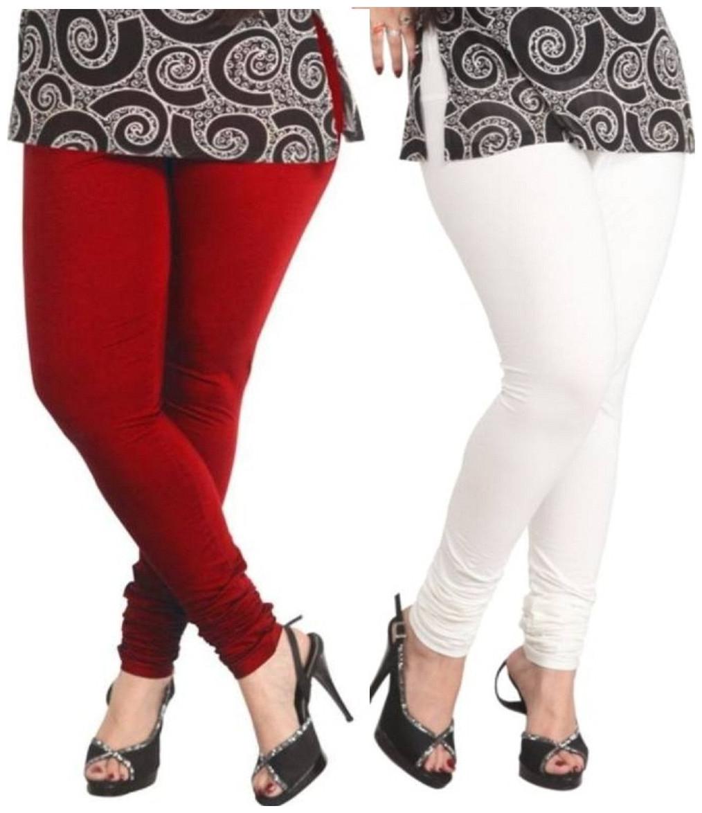 

Evection Premium Cotton Leggings Pack of 2-White Maroon