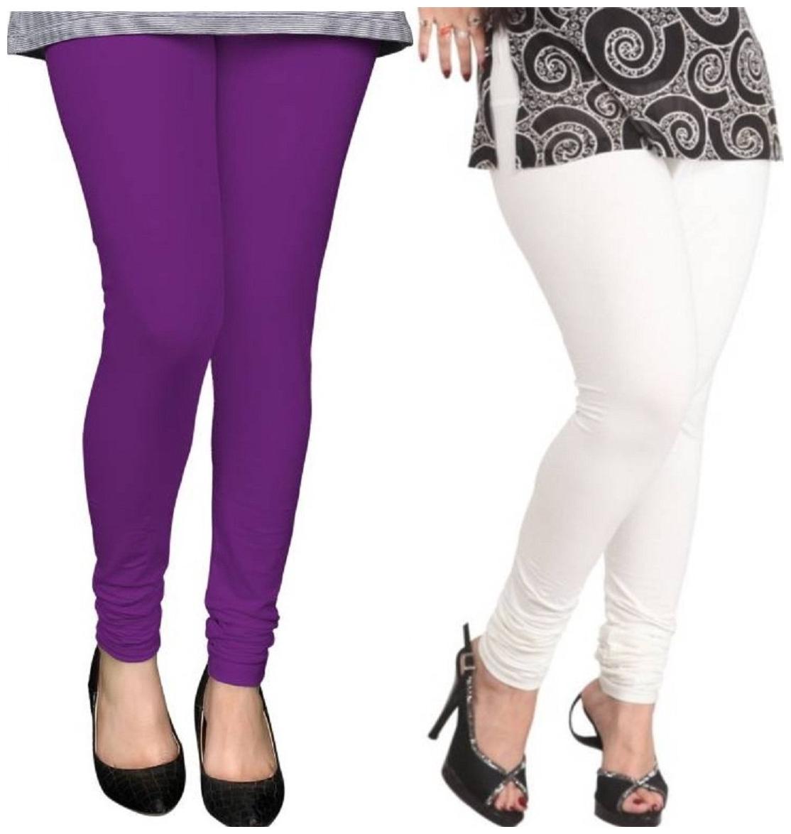 

Evection Premium Cotton Leggings Pack of 2-White Purple