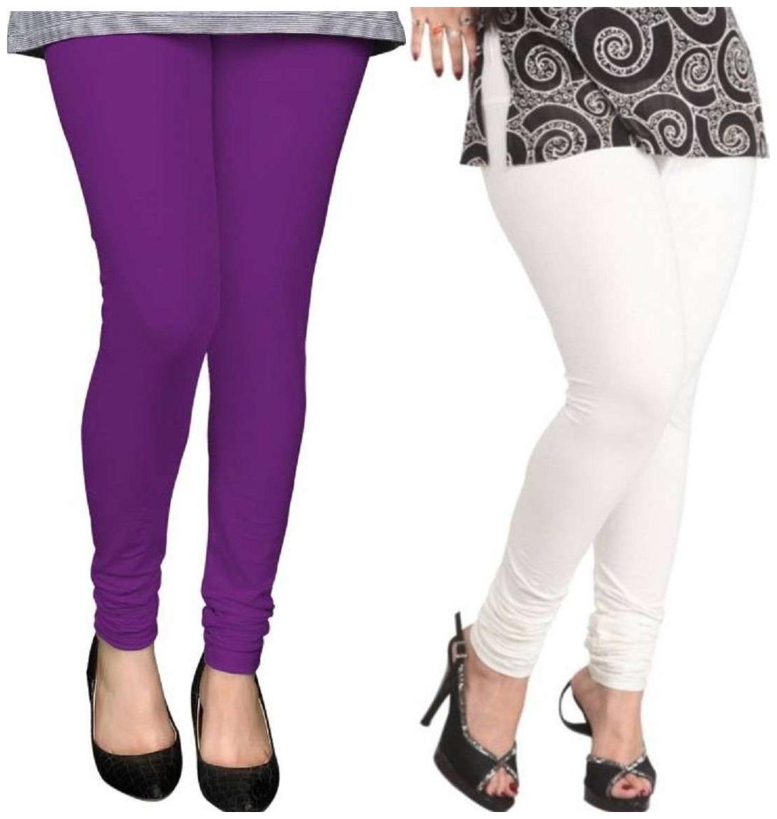 

Evection Premium Cotton Leggings Pack of 2-White Purple