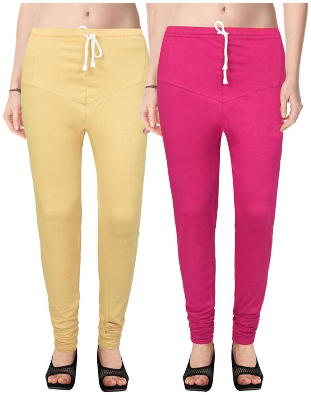 

Evection Premium V-Cut Cotton Lycra Leggings Pack of 2 -Beige And Pink