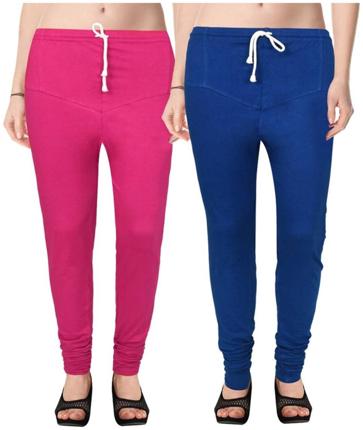 

Evection Premium V-Cut Cotton Lycra Leggings Pack of 2 -Blue And Pink