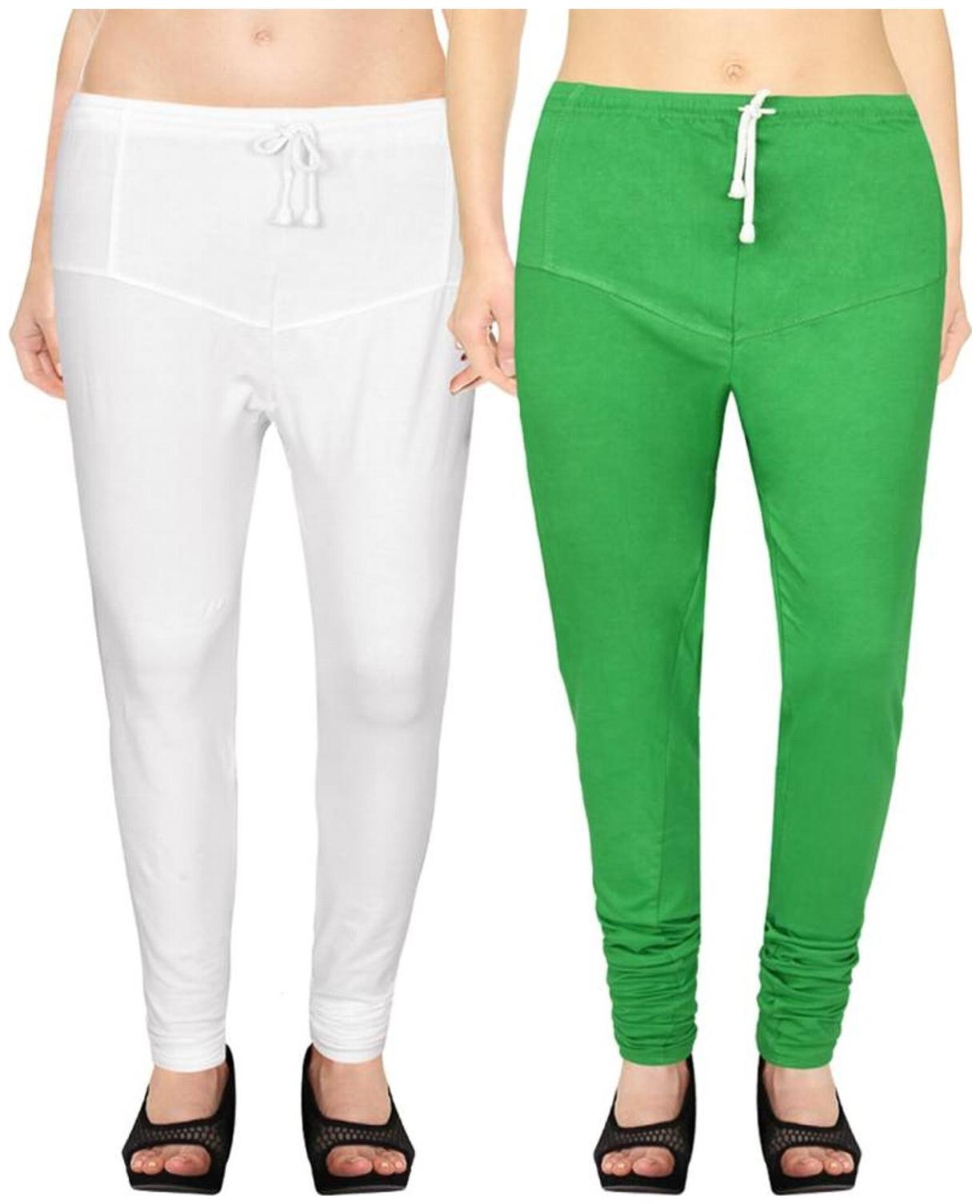

Evection Premium V-Cut Cotton Lycra Leggings Pack of 2 -White And Green