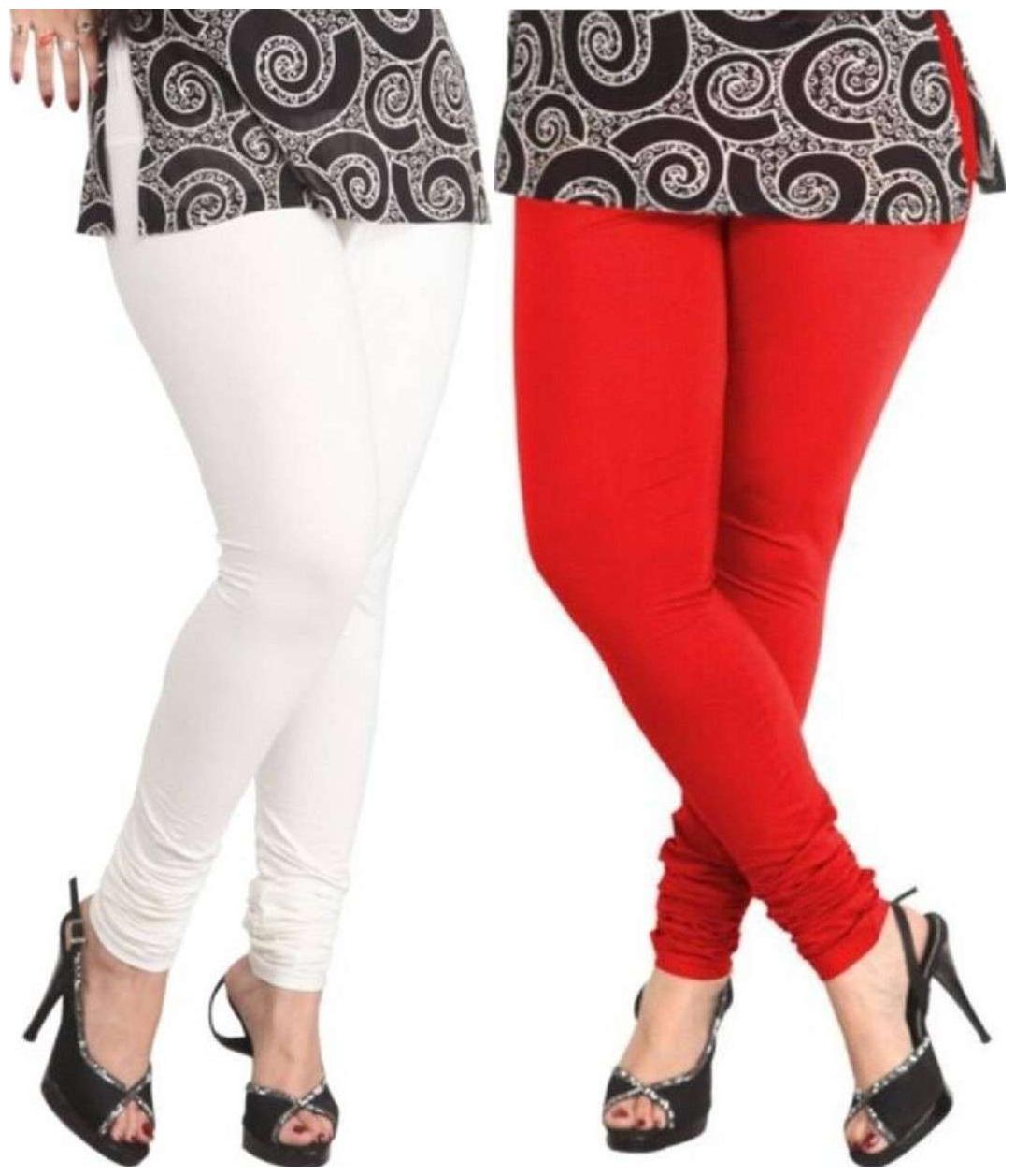 

Evection Premium Cotton Leggings Pack of 2-White Red