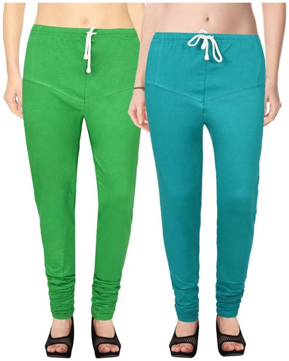 

Evection Premium V-Cut Cotton Lycra Leggings Pack of 2 -Sea Green And Green