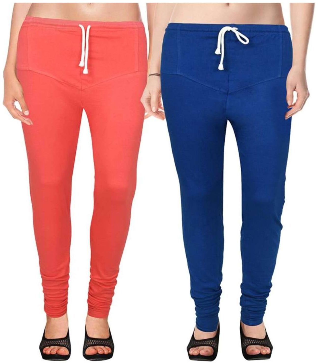 

Evection Premium V-Cut Cotton Lycra Leggings Pack of 2-Blue And Gajri