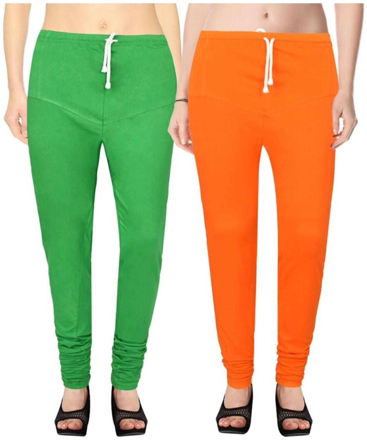 

Evection Premium V-Cut Cotton Lycra Leggings Pack of 2 -Orange And Green
