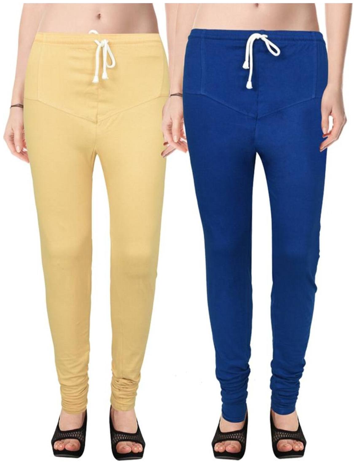 

Evection Premium V-Cut Cotton Lycra Leggings Pack of 2 -Beige And Blue