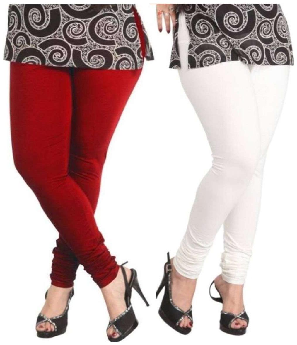

Evection Premium Cotton Leggings Pack of 2-White Maroon