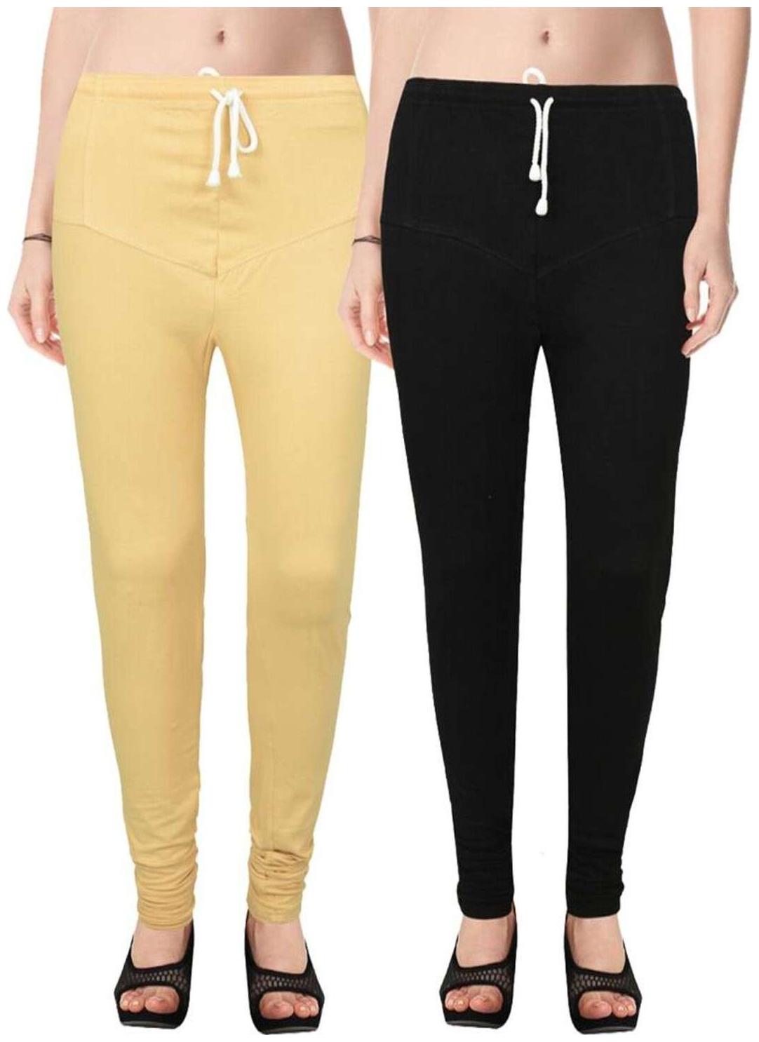 

Evection Premium V-Cut Cotton Lycra Leggings Pack of 2 -Beige And Black