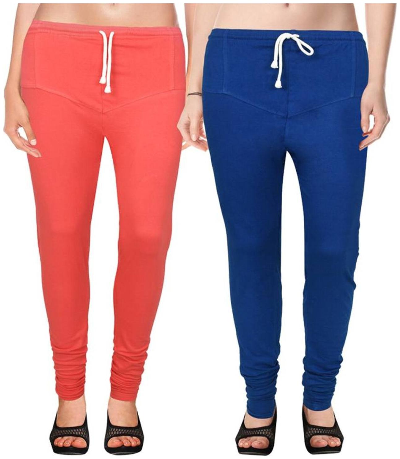 

Evection Premium V-Cut Cotton Lycra Leggings Pack of 2-Blue And Gajri