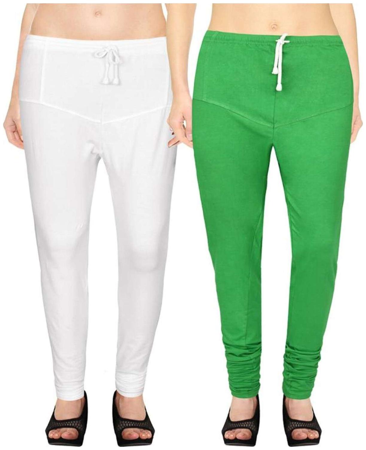 

Evection Premium V-Cut Cotton Lycra Leggings Pack of 2 -White And Green