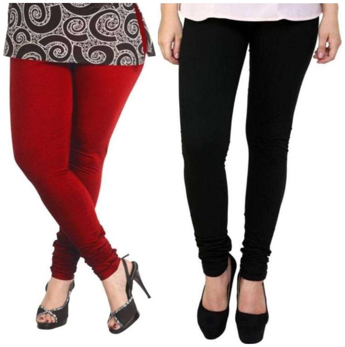 

Evection Premium Cotton Leggings Pack of 2- Black Maroon