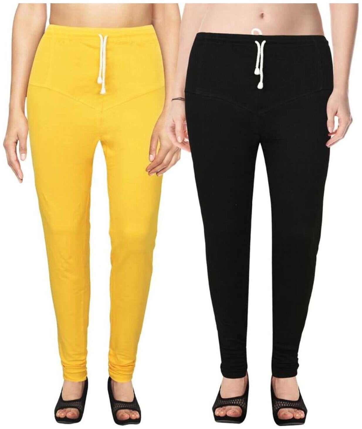 

Evection Premium V-Cut Cotton Lycra Leggings Pack of 2 -Black And Yellow