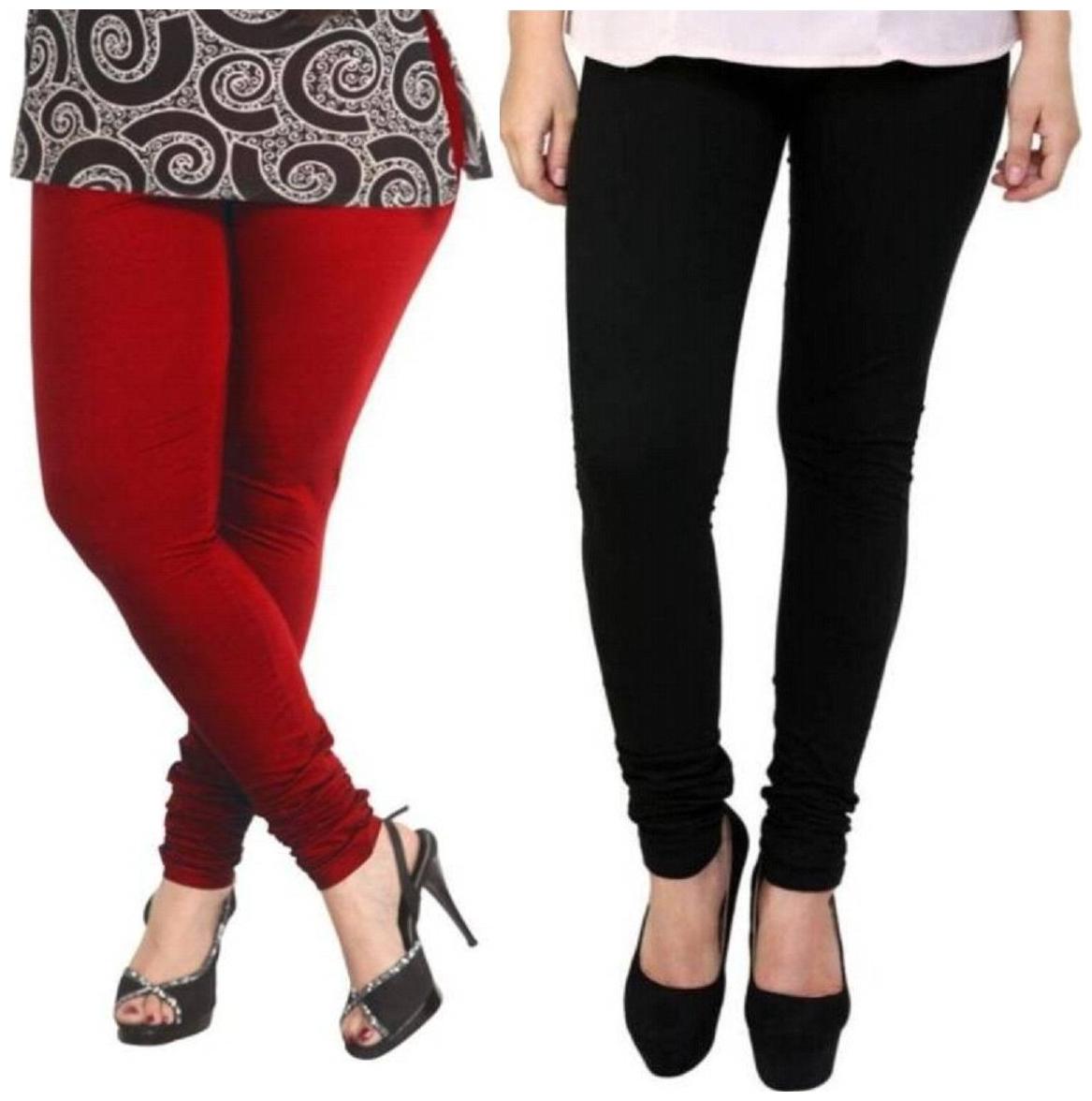 

Evection Premium Cotton Leggings Pack of 2- Black Maroon