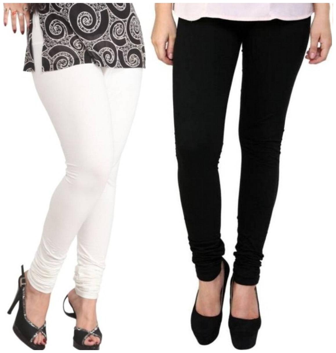 

Evection Premium Cotton Leggings Pack of 2-White Black