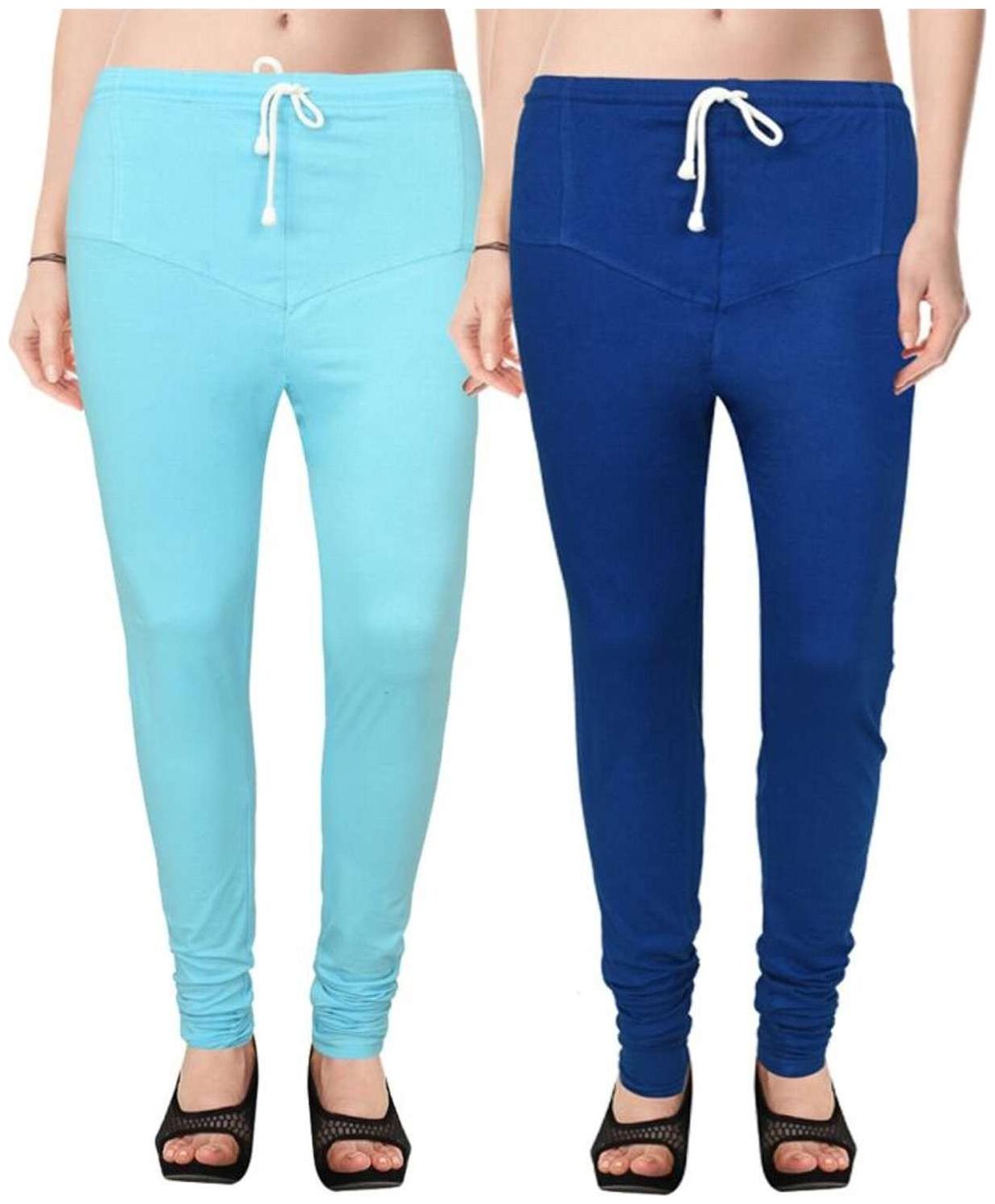 

Evection Premium V-Cut Cotton Lycra Leggings Pack of 2 -Blue And Sky Blue