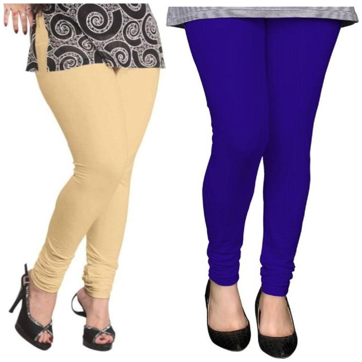 

Evection Premium Cotton Leggings Pack of 2- Beige Blue
