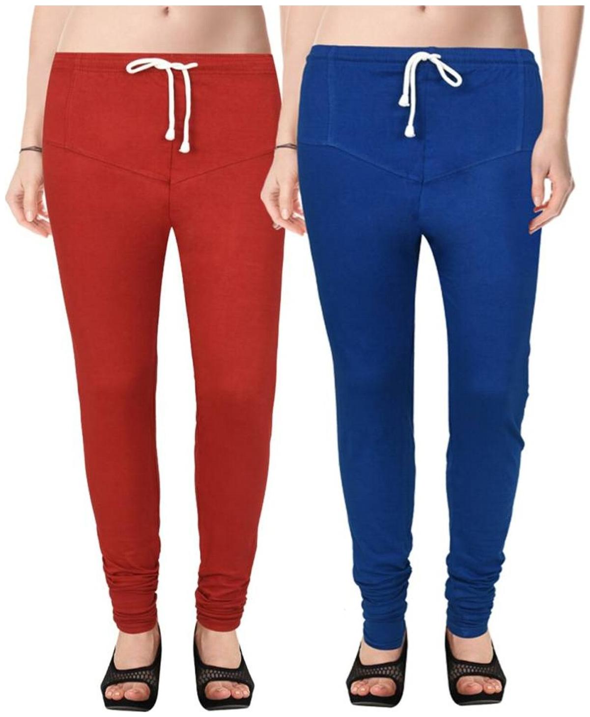 

Evection Premium V-Cut Cotton Lycra Leggings Pack of 2 -Blue And Maroon