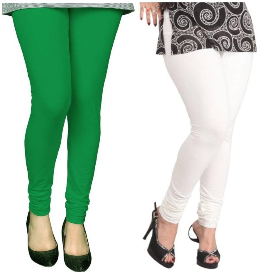 

Evection Premium Cotton Leggings Pack of 2-White Green