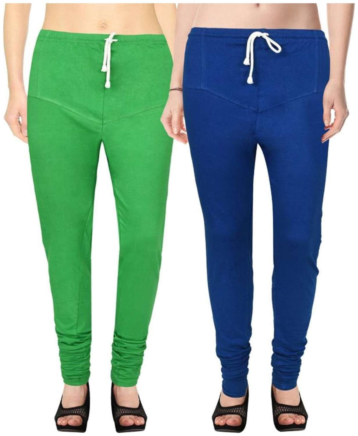 

Evection Premium V-Cut Cotton Lycra Leggings Pack of 2 -Blue And Green