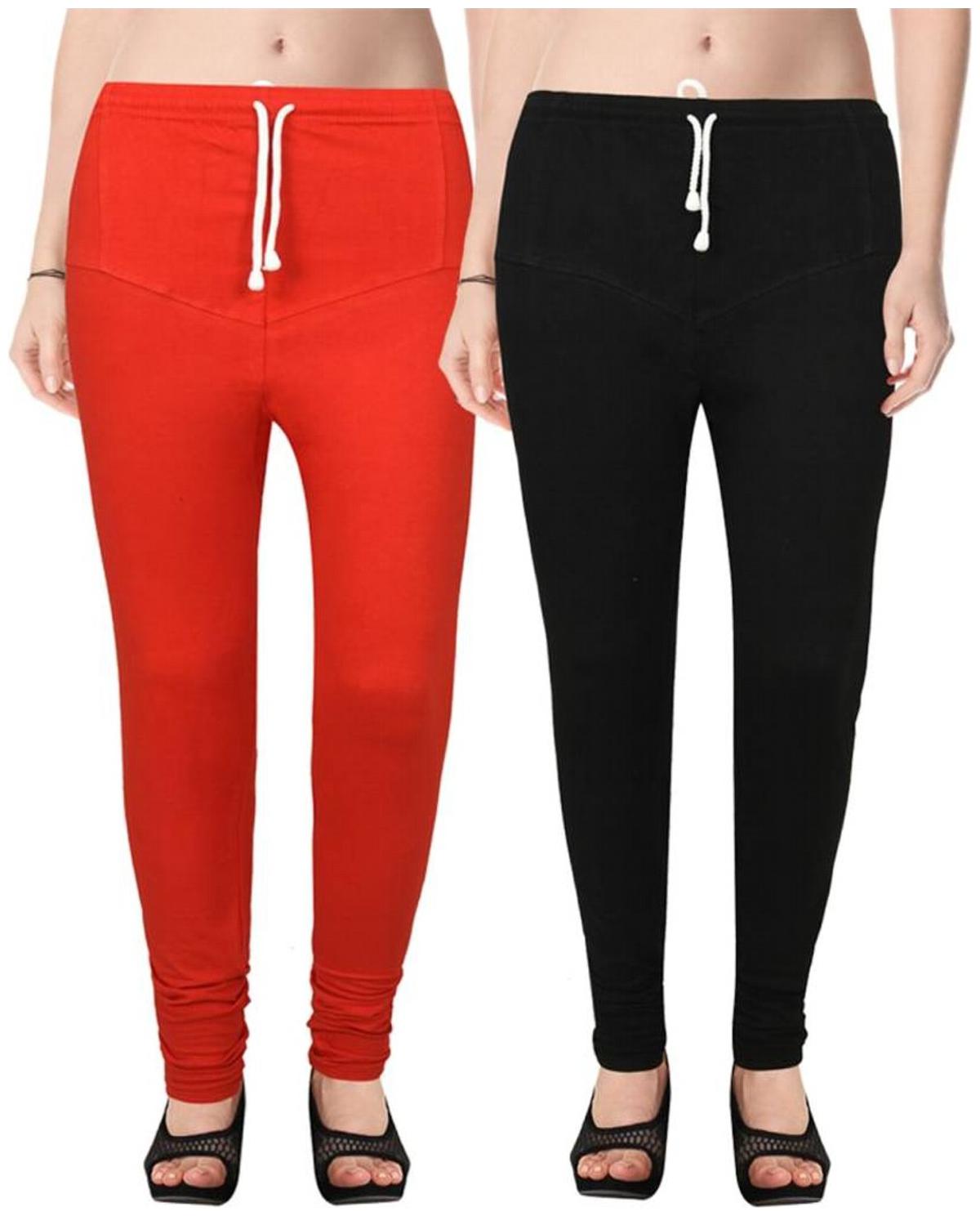 

Evection Premium V-Cut Cotton Lycra Leggings Pack of 2 -Black And Red