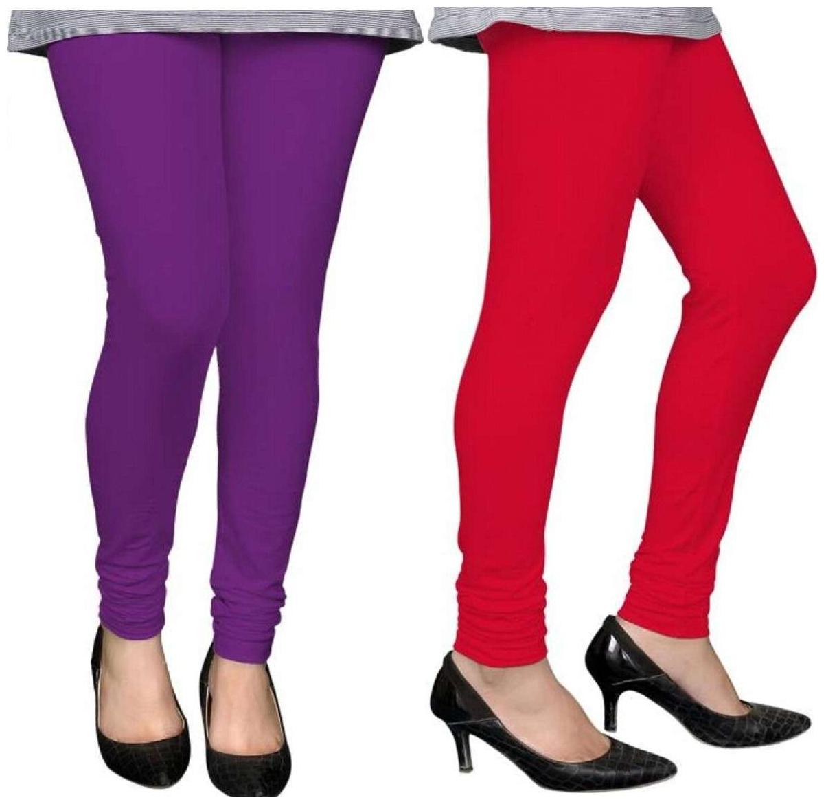 

Evection Premium Cotton Leggings Pack of 2- Red Purple
