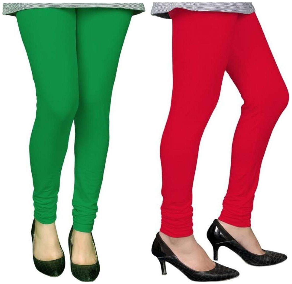 

Evection Premium Cotton Leggings Pack of 2- Red Green