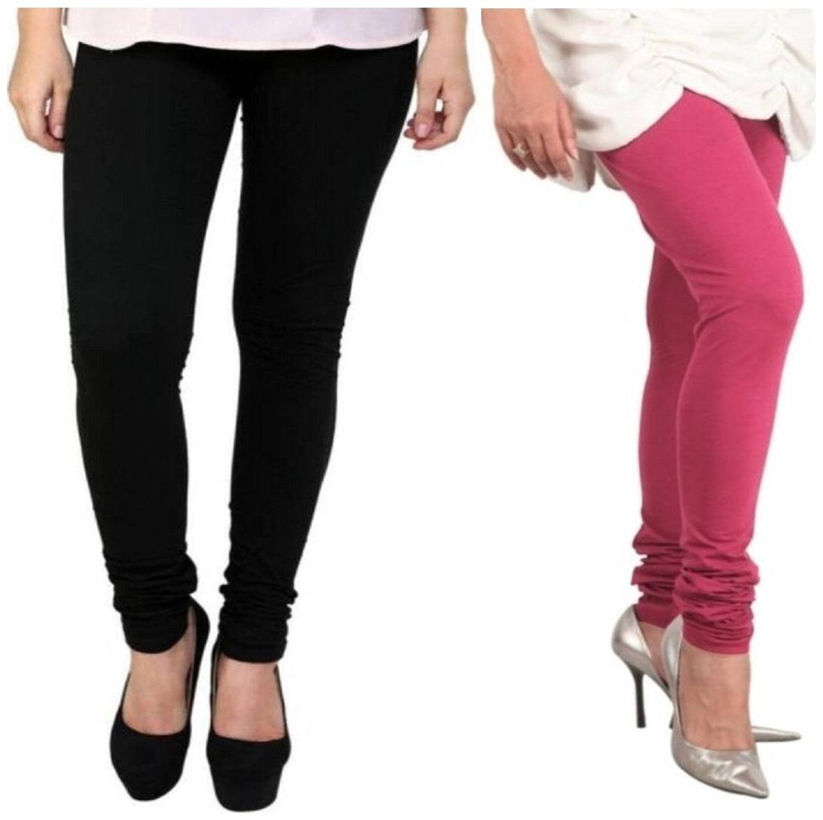 

Evection Premium Cotton Leggings Pack of 2- Black Pink