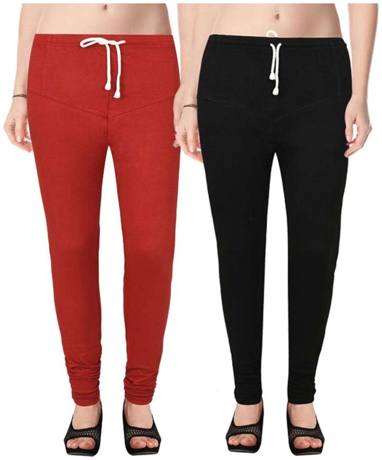 

Evection Premium V-Cut Cotton Lycra Leggings Pack of 2 -Black And Maroon