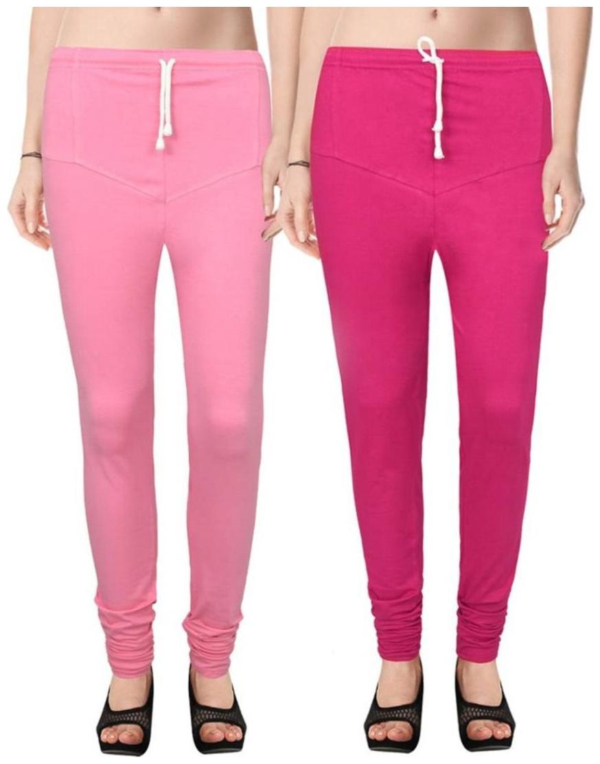 

Evection Premium V-Cut Cotton Lycra Leggings Pack of 2 -Pink And Baby Pink