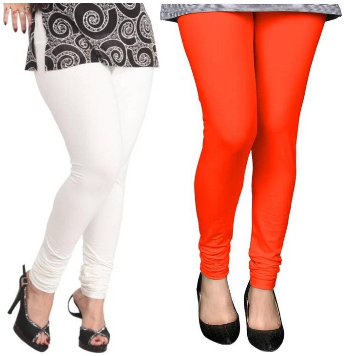 

Evection Premium Cotton Leggings Pack of 2- White Orange