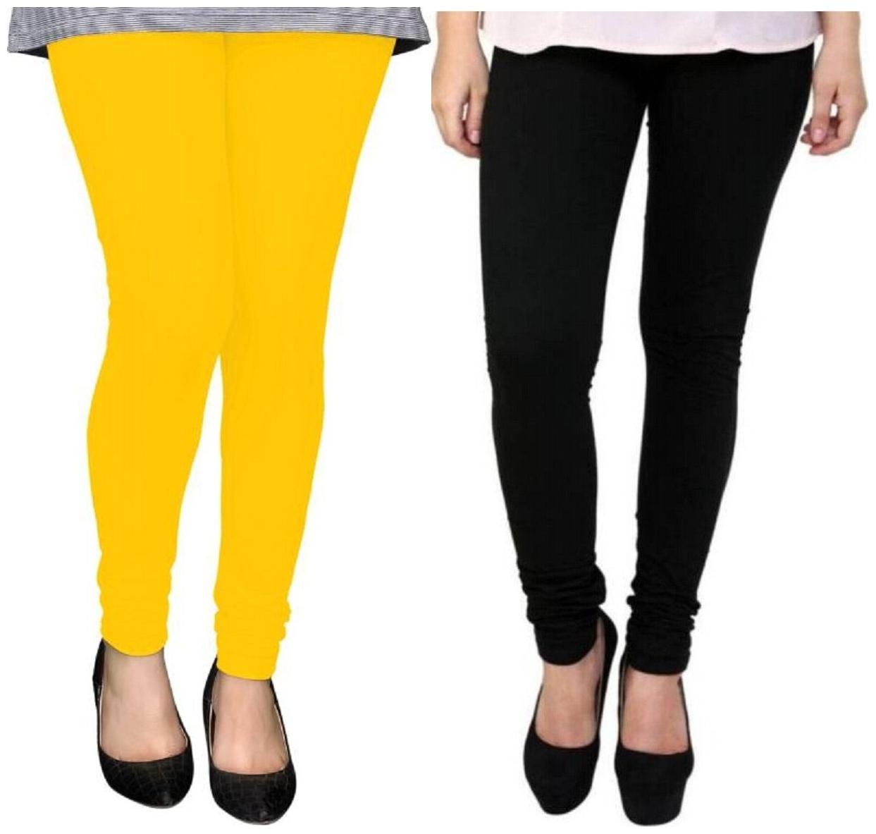 

Evection Premium Cotton Leggings Pack of 2- Black Yellow