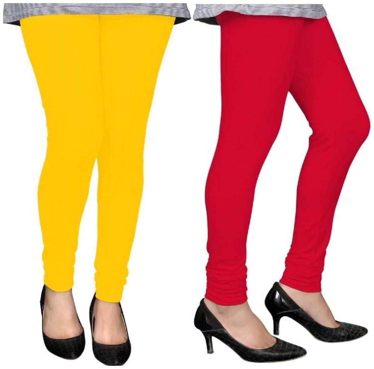 

Evection Premium Cotton Leggings Pack of 2- Red Yellow