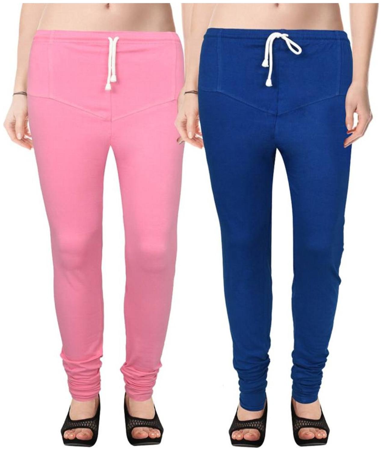 

Evection Premium V-Cut Cotton Lycra Leggings Pack of 2 -Pink And Blue
