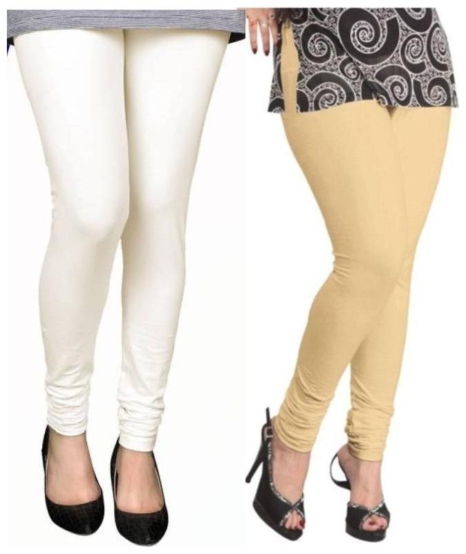

Evection Premium Cotton Leggings Pack of 2- Beige White