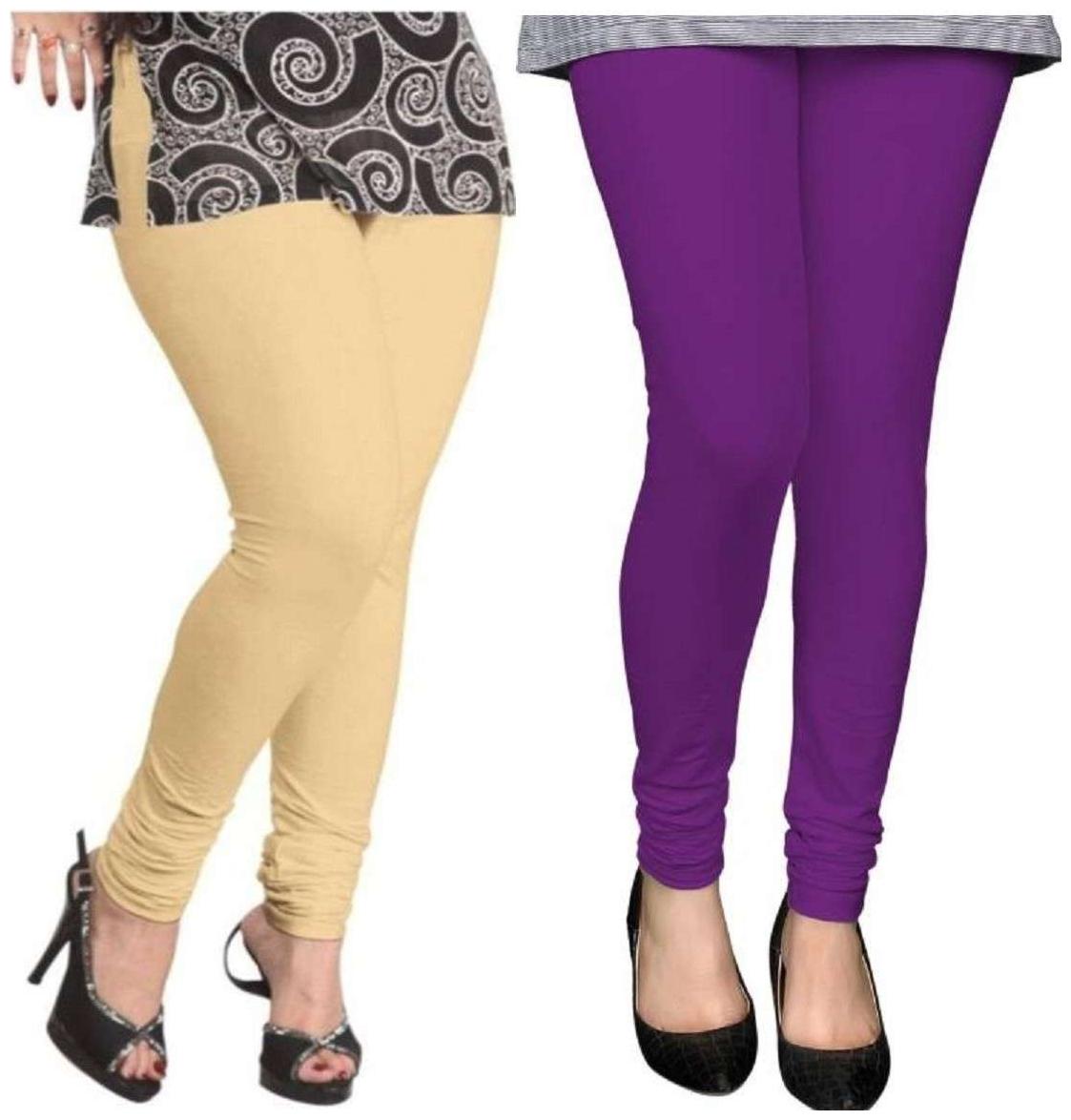 

Evection Premium Cotton Leggings Pack of 2- Beige Purple