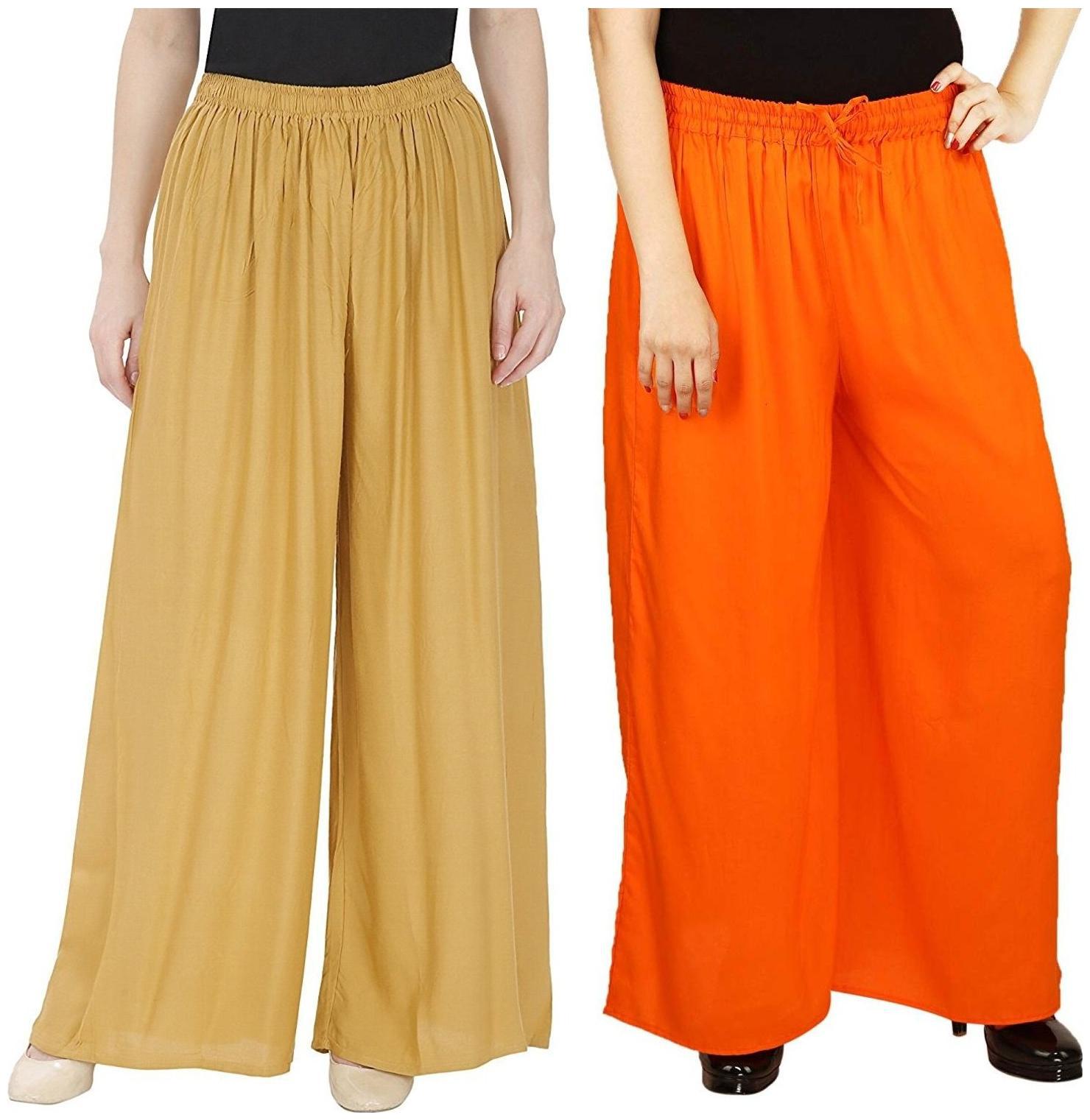 

EVECTION Rayon Palazzos Set of 2- Orange Beige