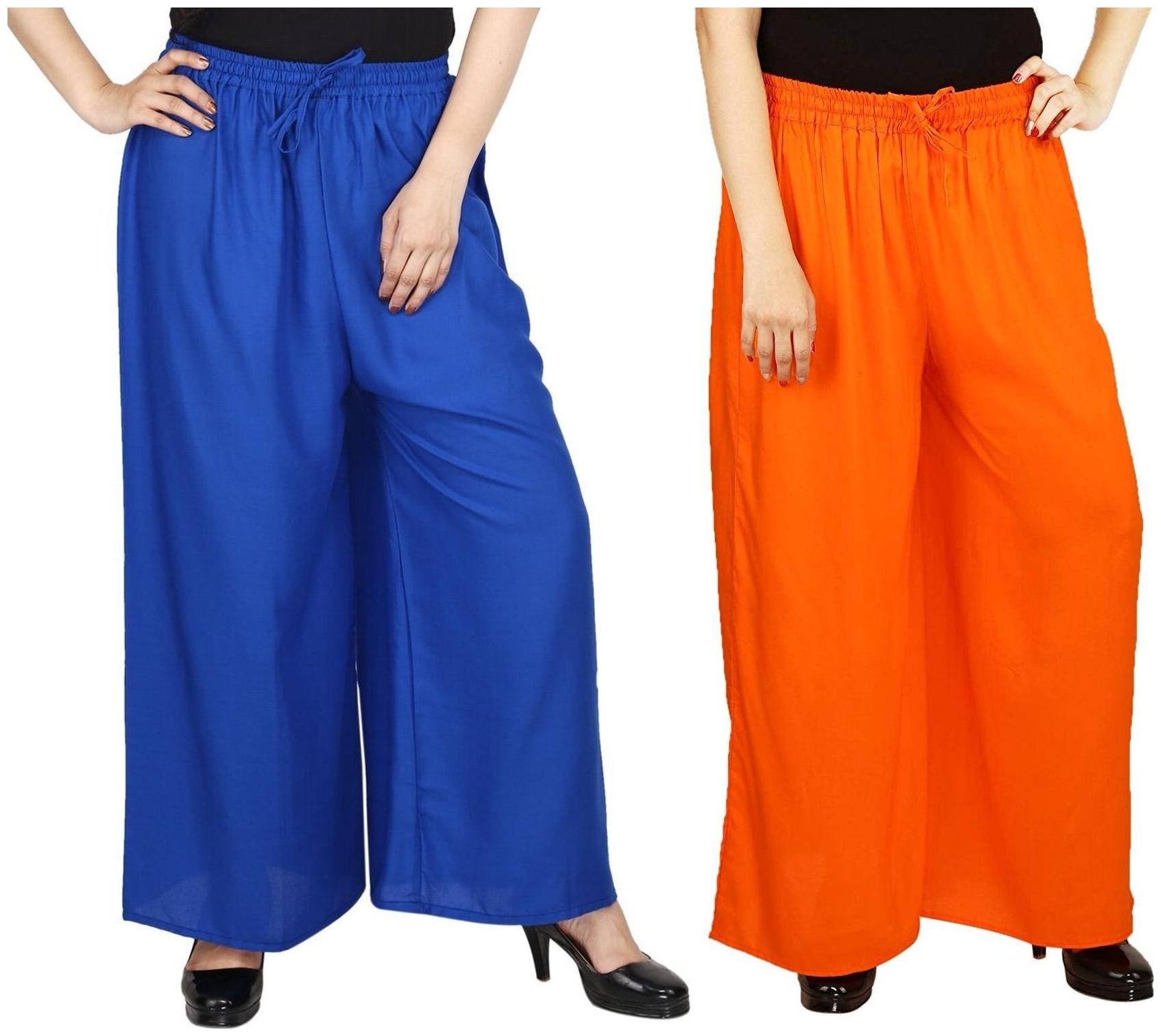 

EVECTION Rayon Palazzos Set of 2- Orange Blue