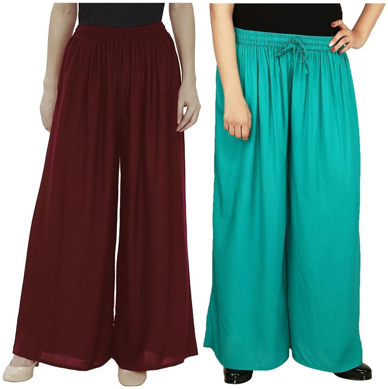 

EVECTION Rayon Palazzos Set of 2- Maroon Turquoise