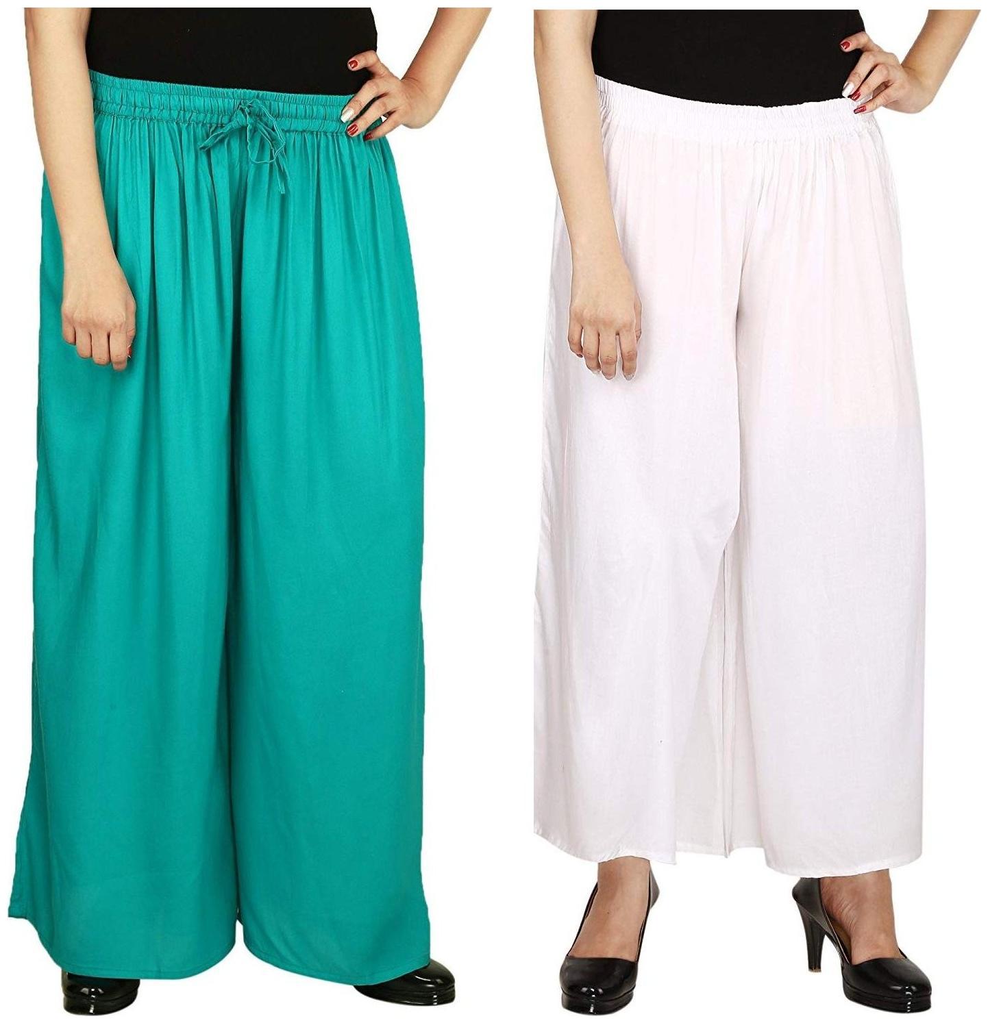 

EVECTION Rayon Palazzos Set of 2- White Turquoise