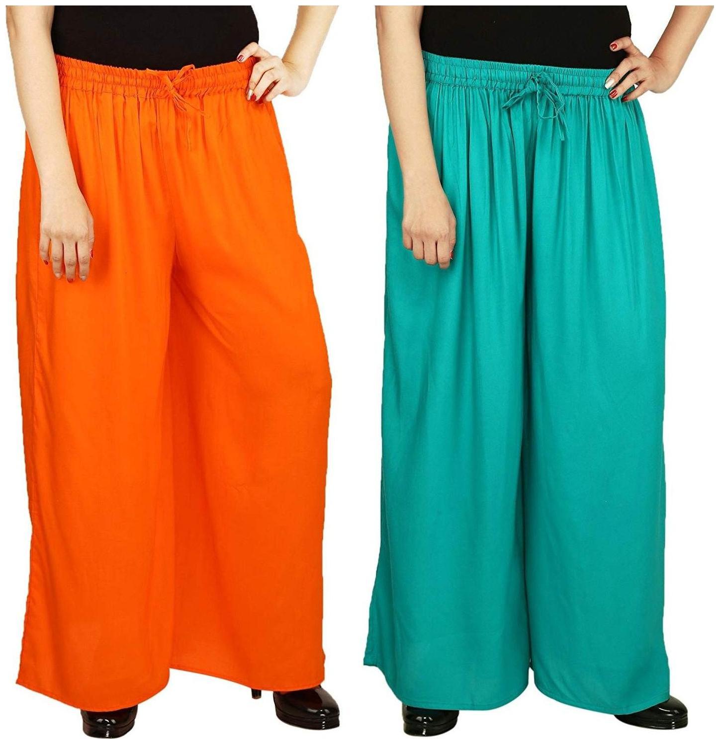 

EVECTION Rayon Palazzos Set of 2- Orange Turquoise