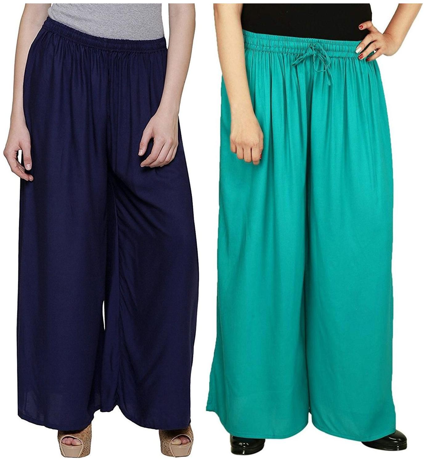

EVECTION Rayon Palazzos Set of 2- Navy Blue Turquoise