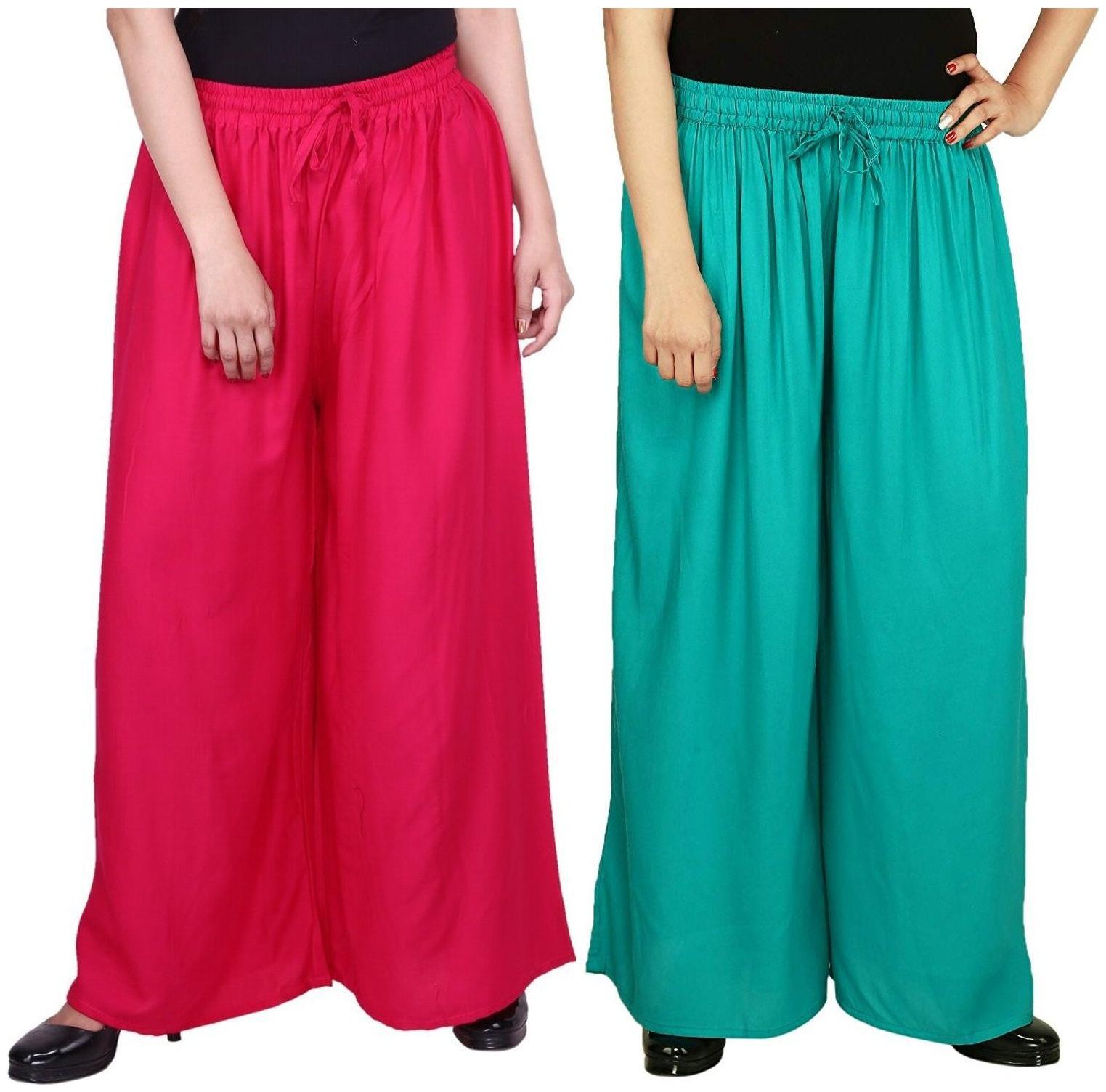 

EVECTION Rayon Palazzos Set of 2- pink Turquoise