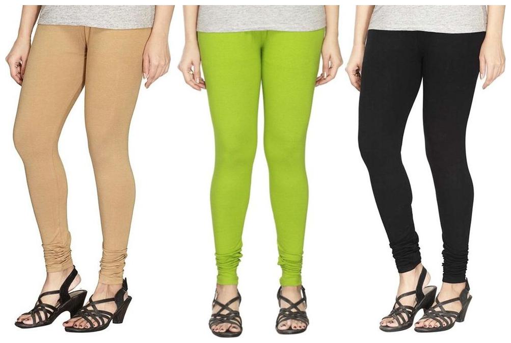 

Evection Ultra Premium Cotton Legging Set of 3 - Beige Black Parrot Green