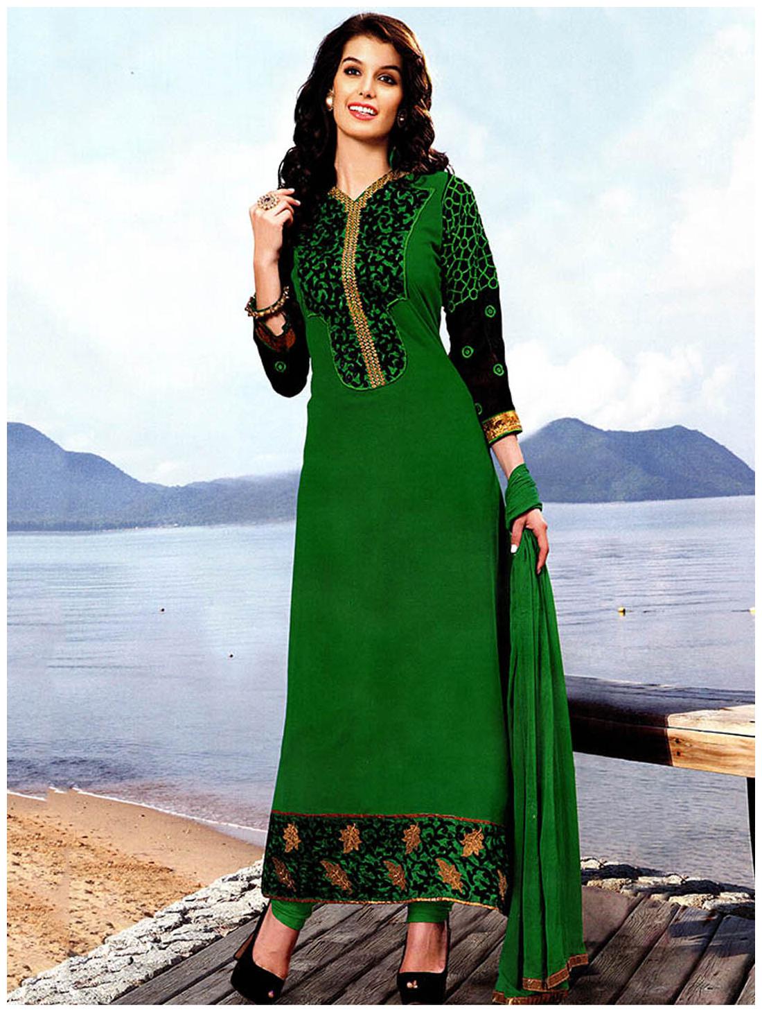 

MAHATI Green Faux Georgette Dress Material