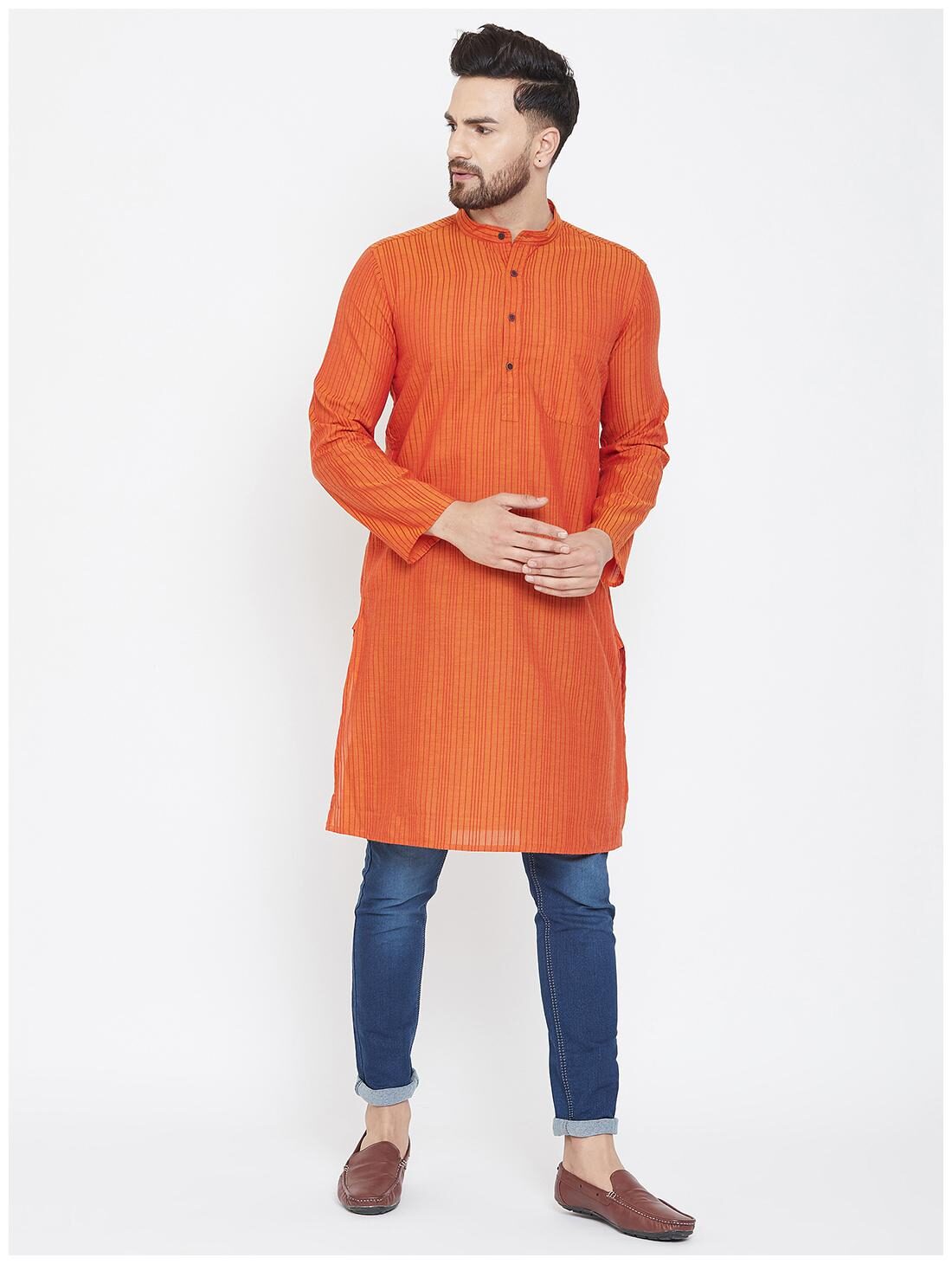 

EVEN Men Orange Regular Fit Kurta